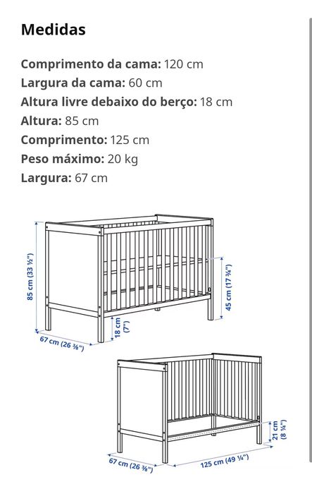 Berço + colchão bebe Branco Ikea