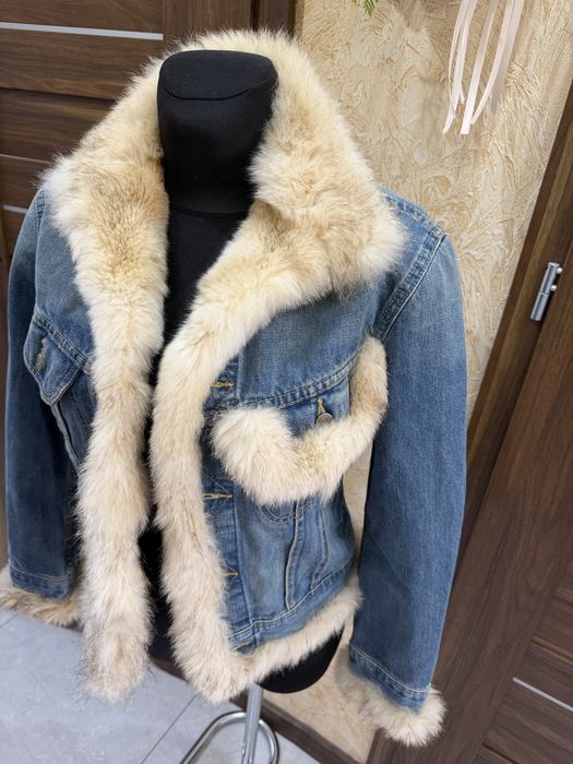 Kurtka jeansowa vintage LEE z obszyciem naturalne futro z lisa