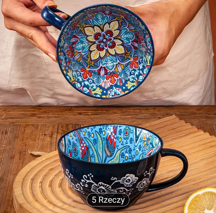 Kubek 4 sztuki, zestaw kubków ceramicznych w stylu bohemian