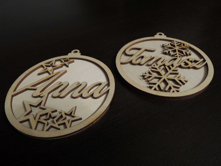 3 x Bombka ażurowa  imie dziecka drewno ok 11x10cm