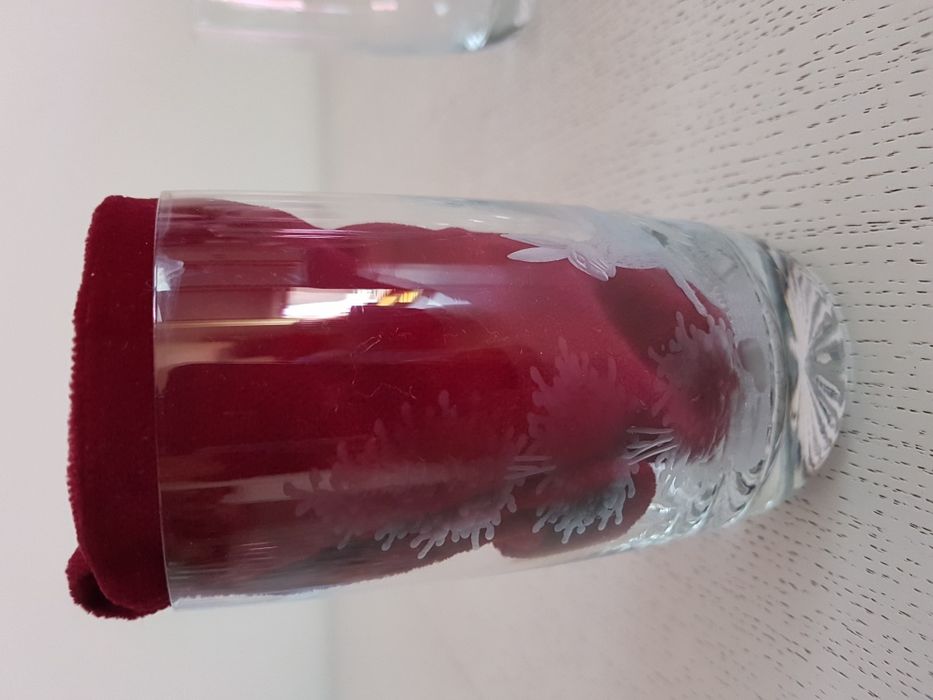 Zestaw szklanka szlifowana z zającem szkło lata 70