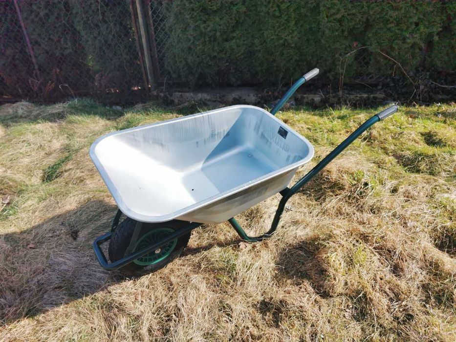 Taczka 100L, 250 kg Ocynkowana Misa Pneumatyczne Koło Solidna i Lekka