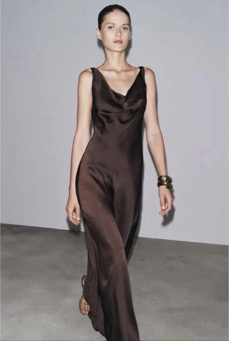Сукня міді zara коричневого кольору