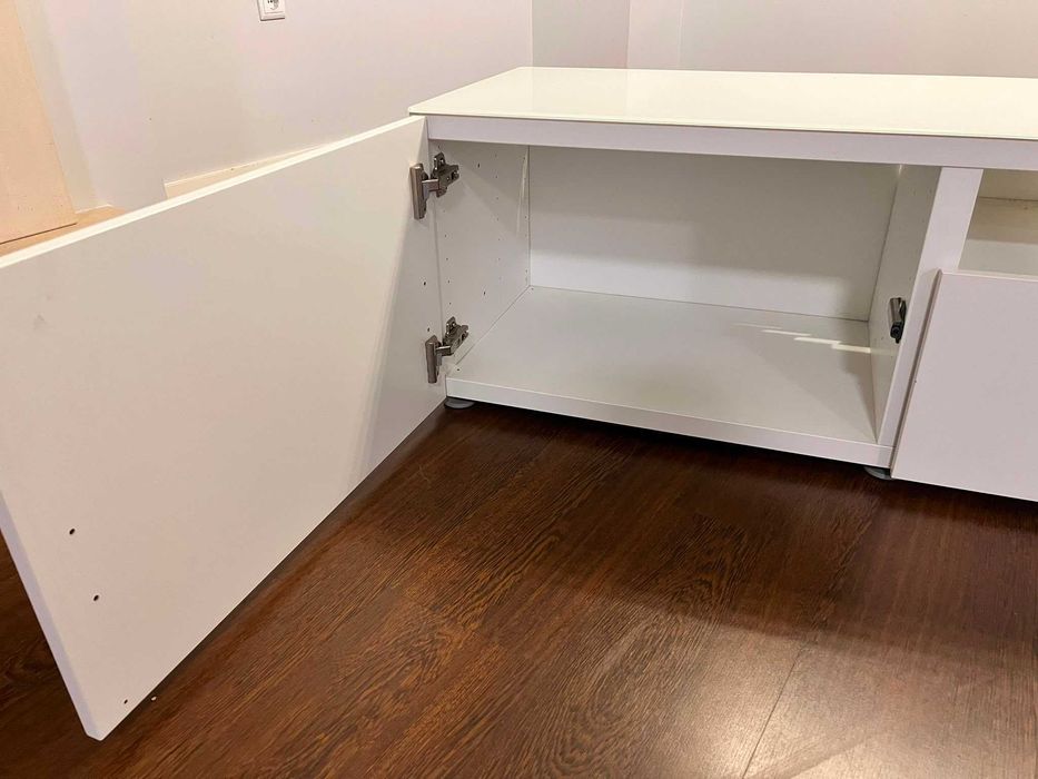Móvel de TV c/portas, gavetas e tampo de vidro, branco Lappviken IKEA