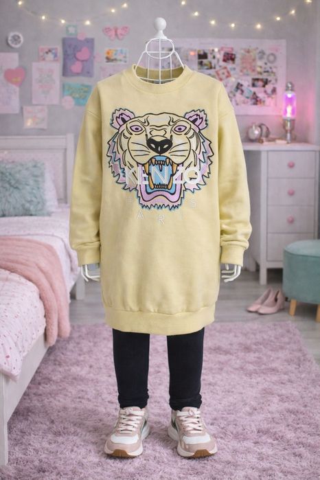 Vestido | Túnica, Kenzo, menina, cor verde/limão, Tamanho 10 anos