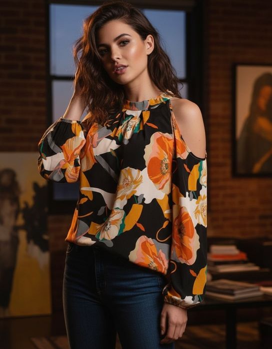 Стильная Блуза GOMORN с открытыми плечами и цветочным принтом. (L-XL)