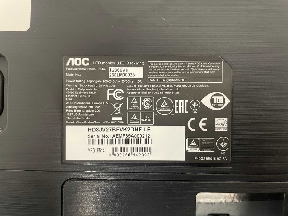 Monitor AOC 23" I2369VM 1920x1080 58 cm hdmi fullHD