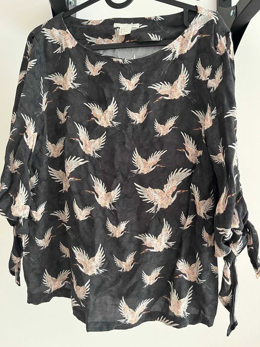 koszula H&M 38 ptaki grafitowa wiskoza