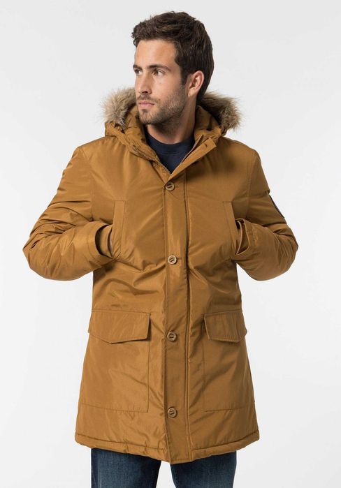 Casaco Comprido Acolchoado Capuz com Pelo Extraível