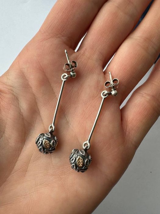 Серьги Pandora оригинал УПП, пандора,  сережки,  серебро, золото