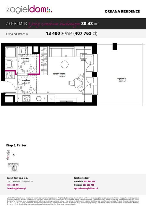 Orkana Residence 3 | mieszkanie 1-pok. nr 13 z ogródkiem