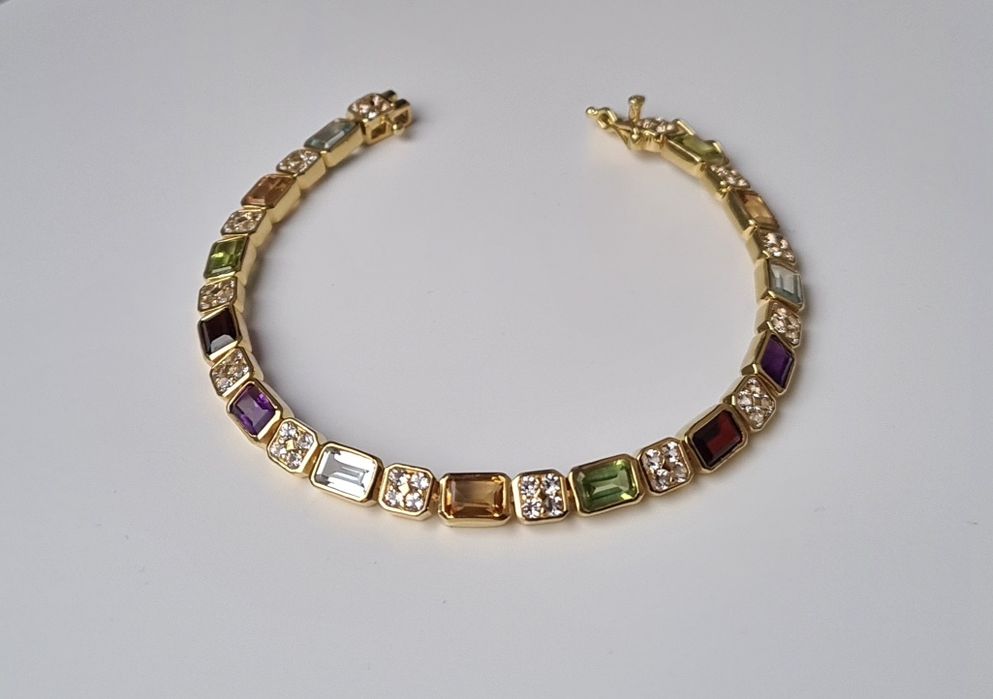 Bransoletka srebro złocone, kamienie naturalne