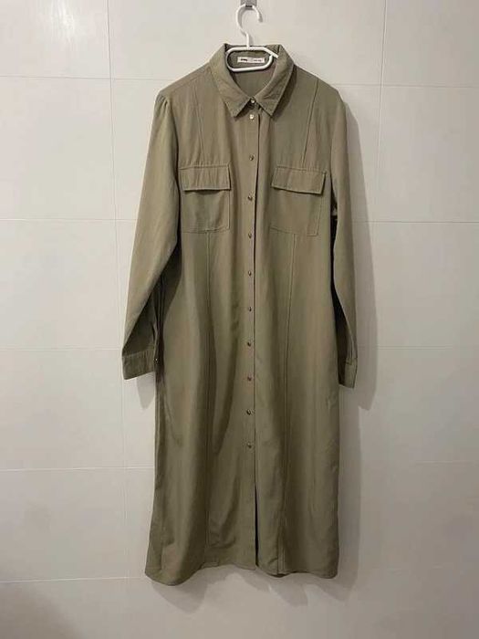 Oliwkowa wiskozowa długa koszulowa sukienka Sinsay XL/42