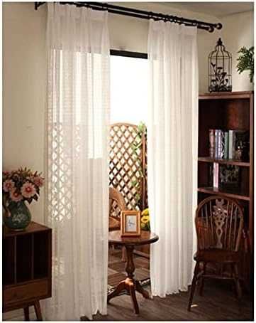 Rustykalne firanki z haftem, komplet 2x 140x145 cm, białe