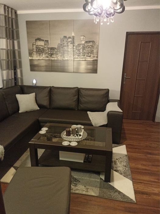 Sofa z ekoskóry:dwa elementy oraz poduszki