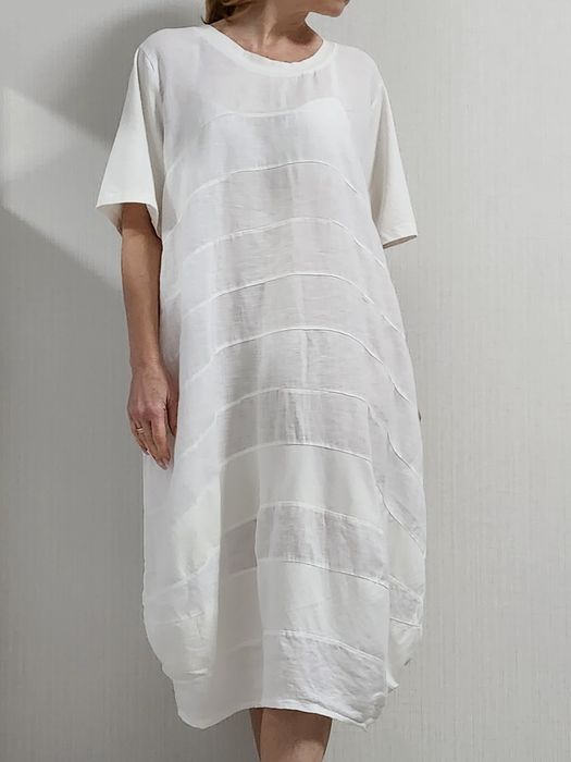 Белое льняное итальянское платье миди оверсайз  лён