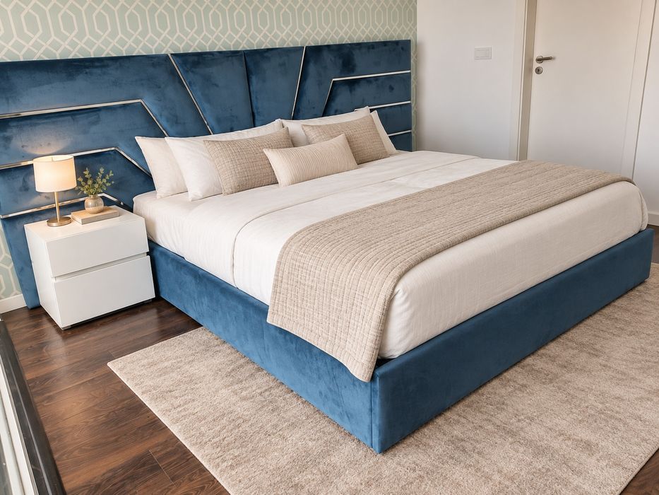 Cama Casal Estofada Tecidos Lavaveis