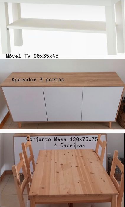 Móveis e mesa de jantar pinho