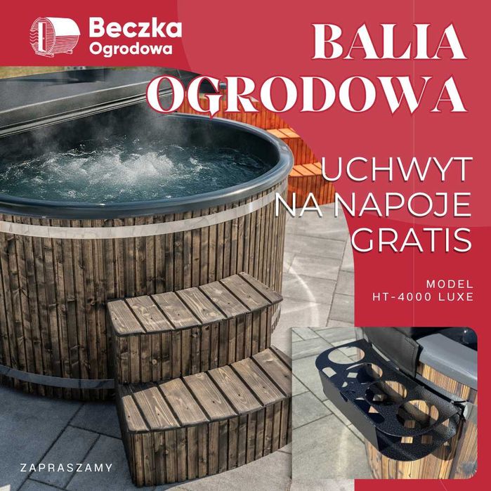 Balia ogrodowa z hydromasażem | Jacuzzi | LED | Piec | 200 cm | NOWOŚĆ