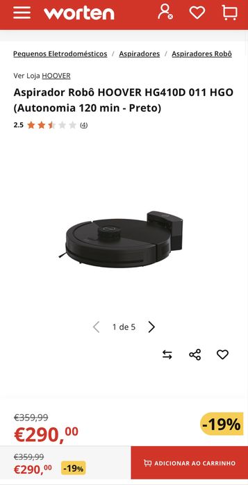 Aspirador Robô HOOVER HG410D 011 HGO (Autonomia 120 min - Preto)