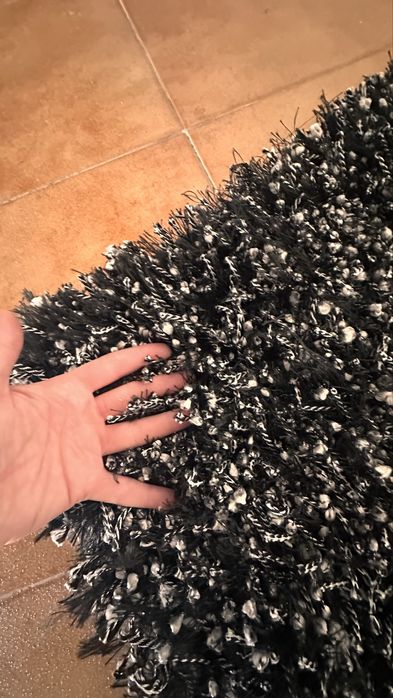 Tapete Grande de Pelo Comprido Preto e Cinzento | 300 × 205 cm