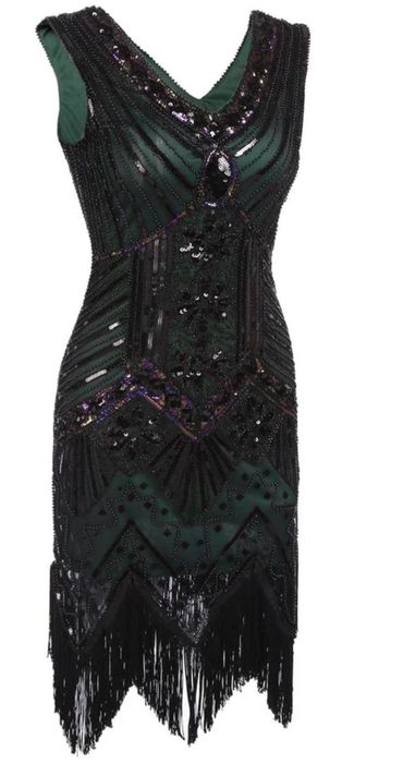 Sukienka koktajlowa  lata 20 z frędzlami