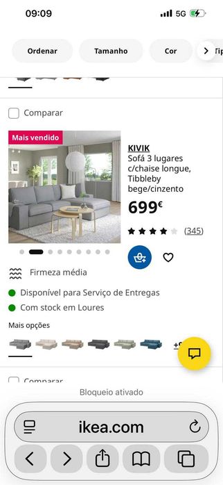 Sofá IKEA Kivik 3 lugares cinzento