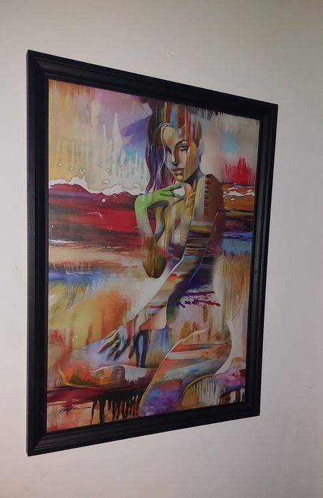 Quadro pintura tela tecido moldura mulher abstrata 57x77 cm
