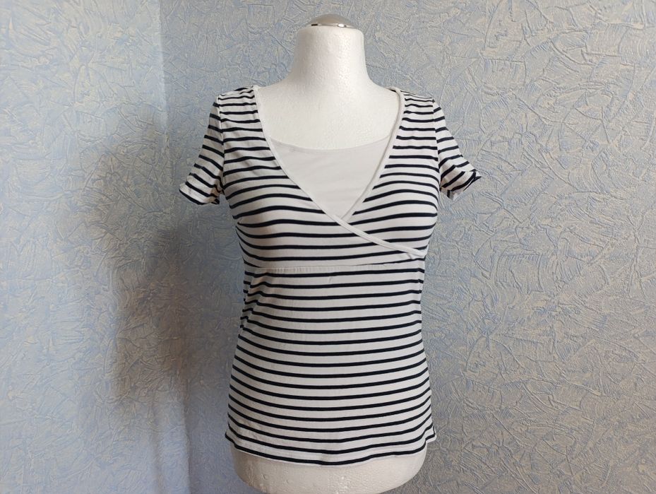 Футболка Mama H&M для годування М біла в чорну смужку