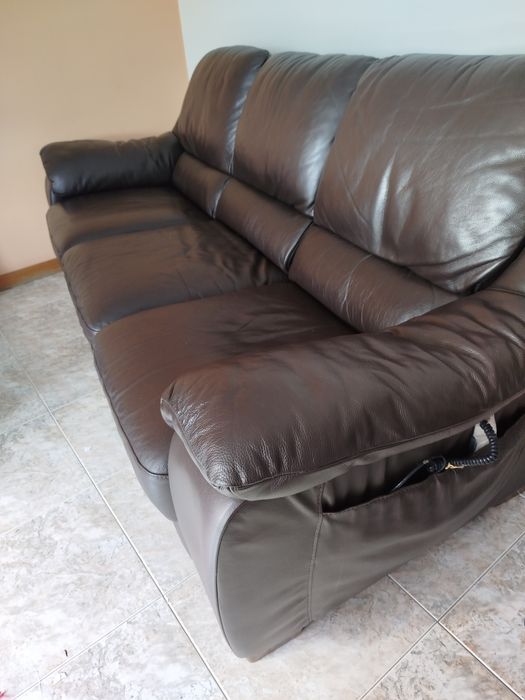 Sofá chaise lounge Divani & Divani, em pele castanho