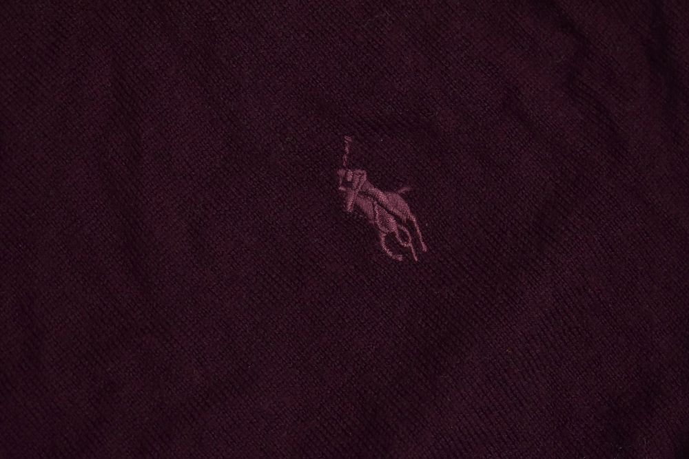 Ralph Lauren Bordowy Sweter Washable Merino Wool Slim Fit M