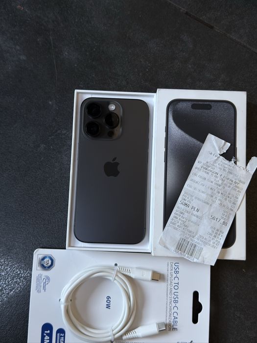 Iphone 15 pro 85% czarny tytan stan igła jak nowy 128gb okazja pełny zestaw bez blokad