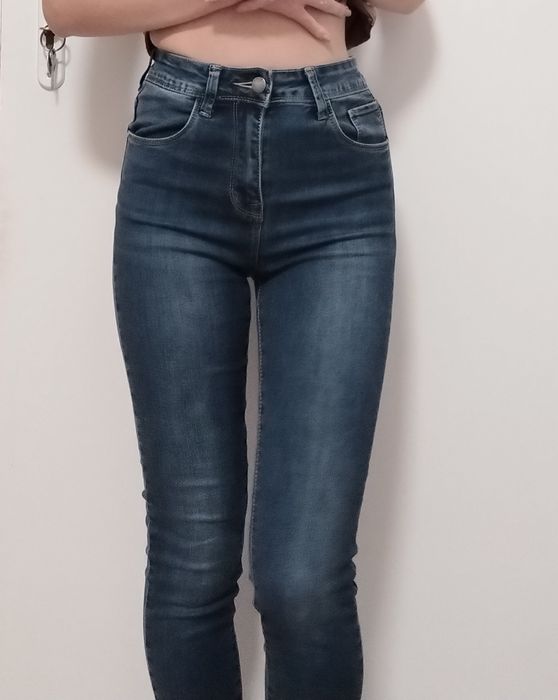 Jeansy rurki skinny dopasowane z wysokim stanem basic klasyczne przyle