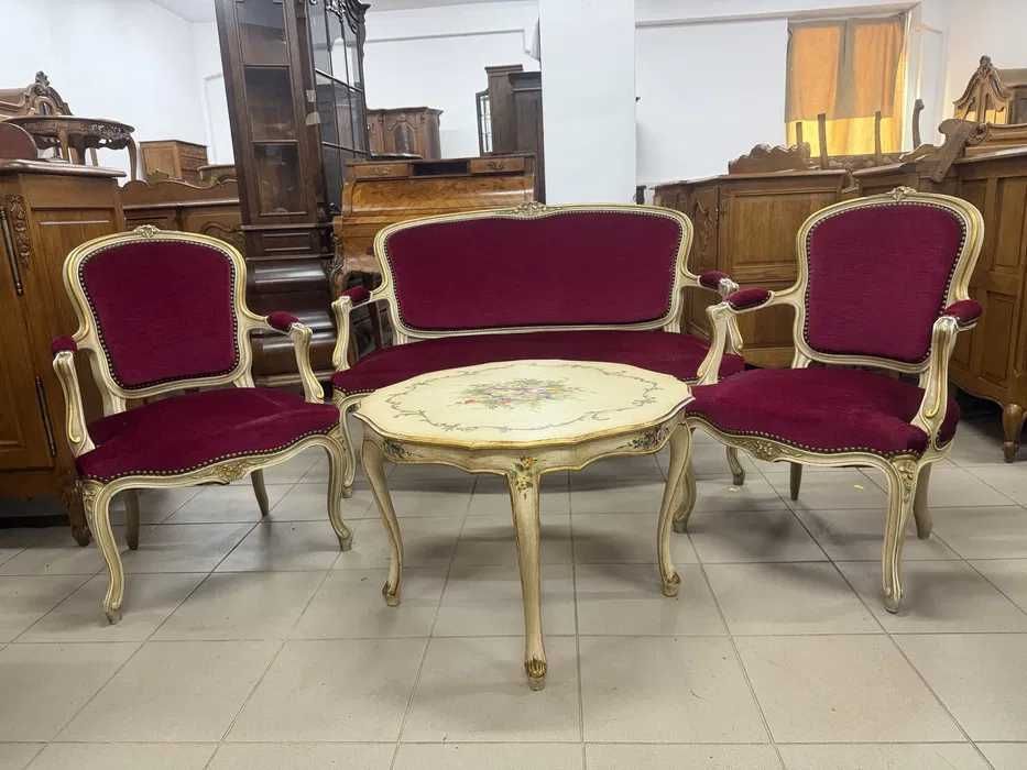 Stylowy komplet mebli kawowych – sofa + 2 fotele + stolik