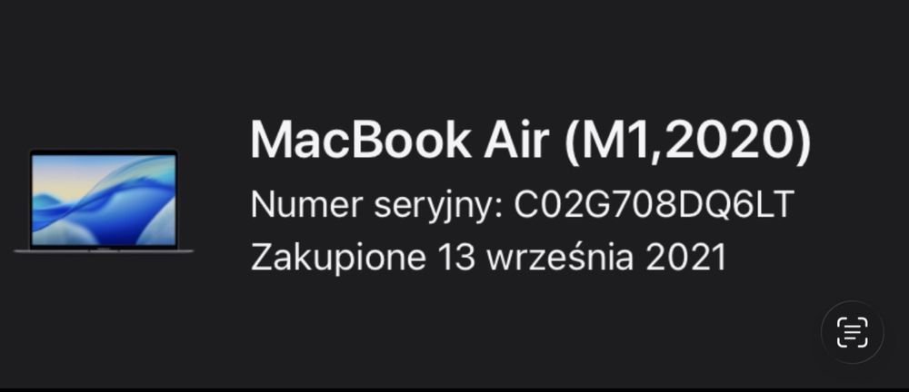 MacBook Air M1 | 16GB RAM | 512GB SSD | Space Gray | Bateria 100% / 50 cykli! 2021r