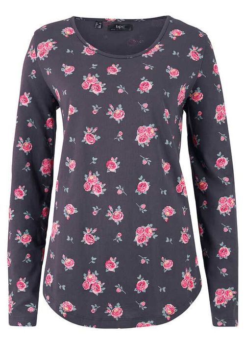Nowa bawełniana szara bluzka w kwiatowy print 44/46 Bonprix