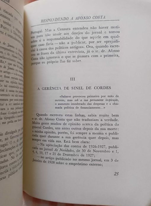 Respondendo a Afonso Costa, Salazar