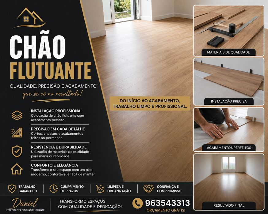 Chão flutuante e rodapés