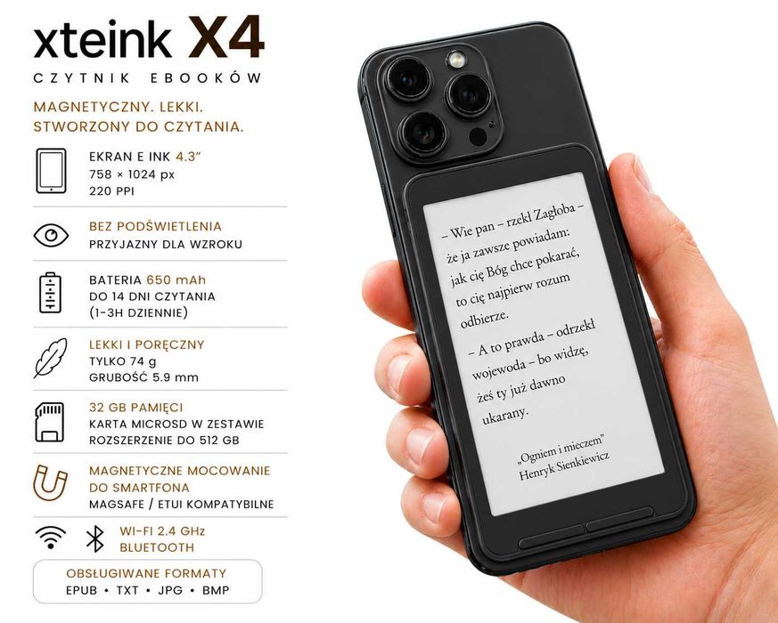 XTEINK x4 czytnik ebook kieszonkowy -czarny