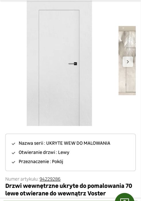 Drzwi ukryte do malowania 70 cm LEWE + ościeżnica | nowe | Kraków