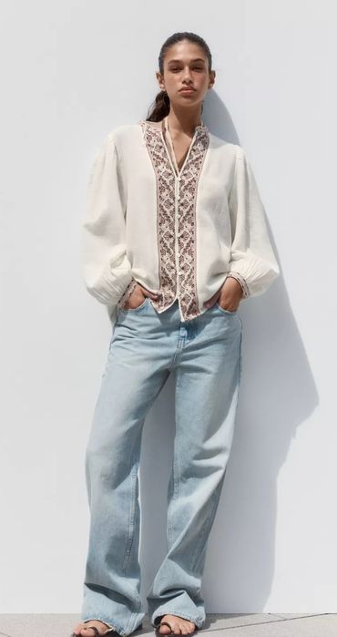 Рубашка Zara льон S 36 M 38 L 40 вишиванка