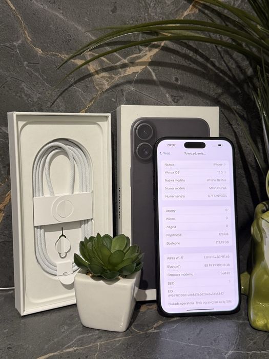 Apple IPhone 16 Plus 128gb Black Czarny 100% kondycja baterii