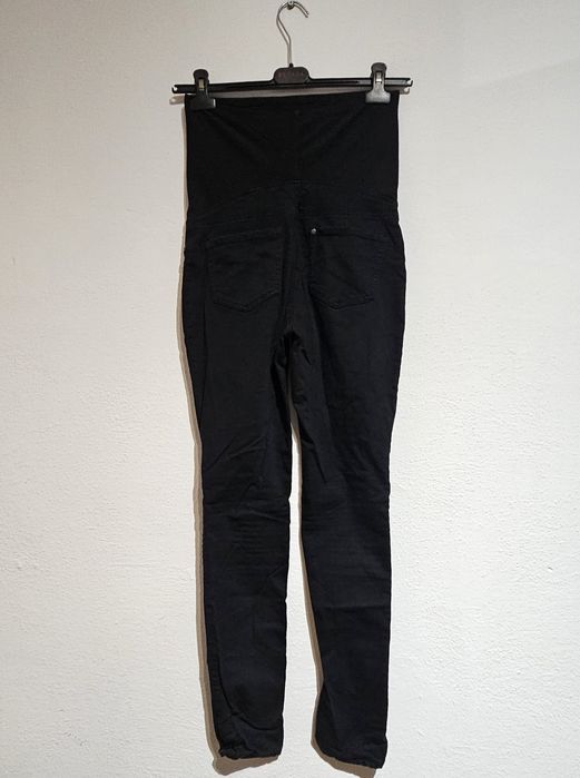 Spodnie ciążowe S H&M bawełniane czarne elastyczne z pasem damskie dlu