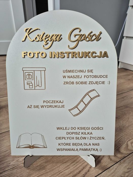 Drewniana instrukcja do fotobudki wesele ślub