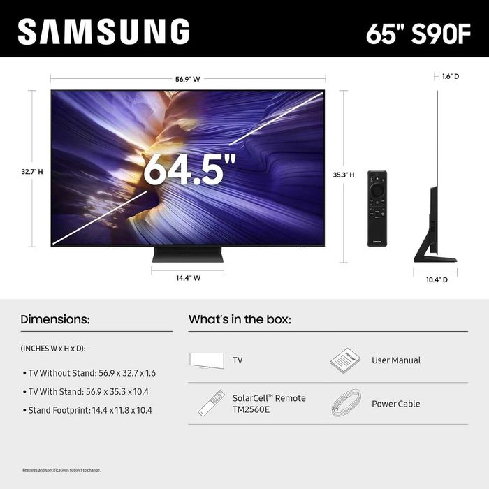 TV 2025 QD-OLED Samsung QE65S90F SmartTV UltraHD 4K 120Hz Укр Прошивка