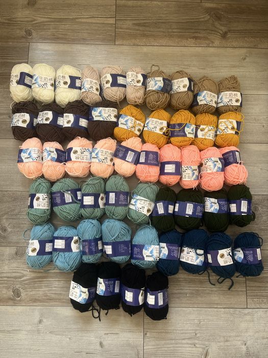 Zestaw 51 nowych włóczek, bawełna + hipoalergiczne włókno mleczne