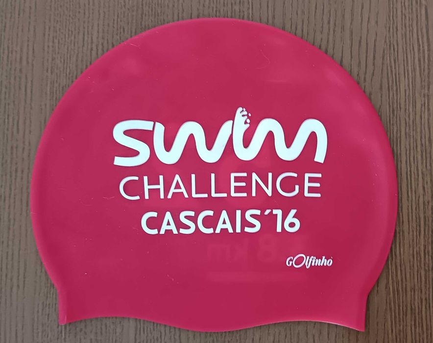 Touca de natação de silicone, Swim Challenge Cascais , como nova, só usada uma vez no dia da prova