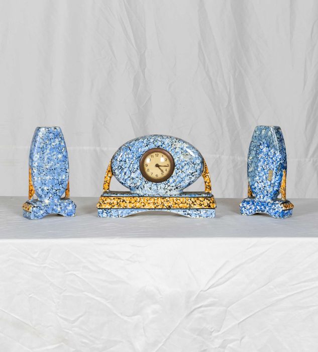 Relógio Art Deco cerâmica azul Majolique | século XX