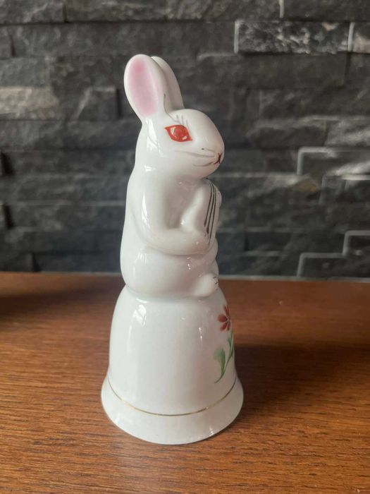Zając królik porcelanowy dzwoneczek dzwonek