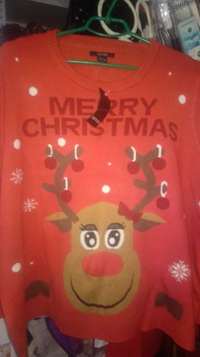 женский красный свитер пуловер новый год Merry Christmas 54-56 3xl